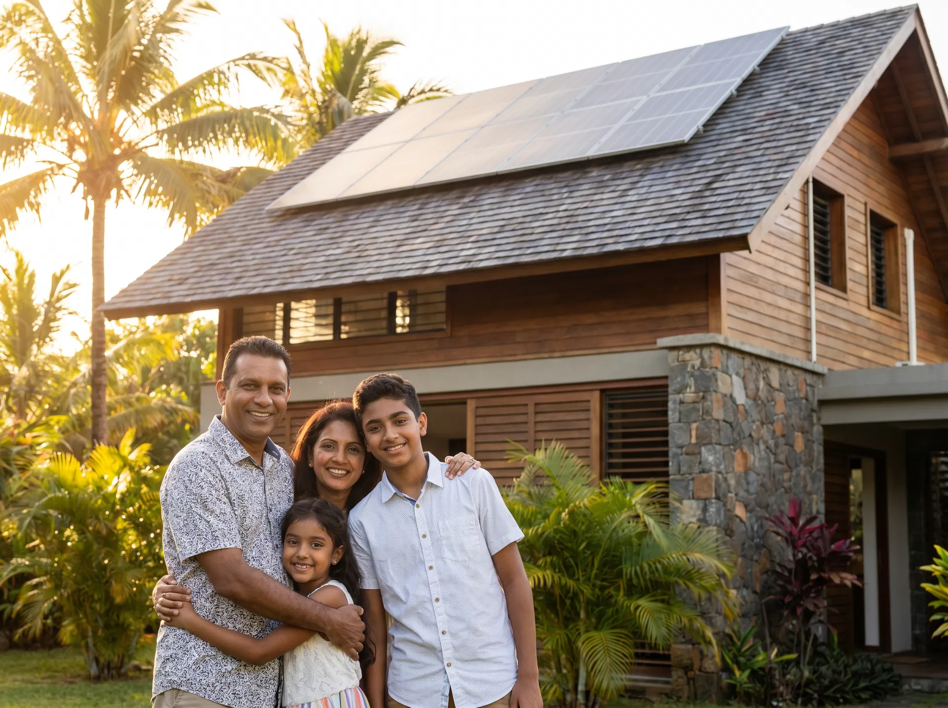 Mauritian family with solar home